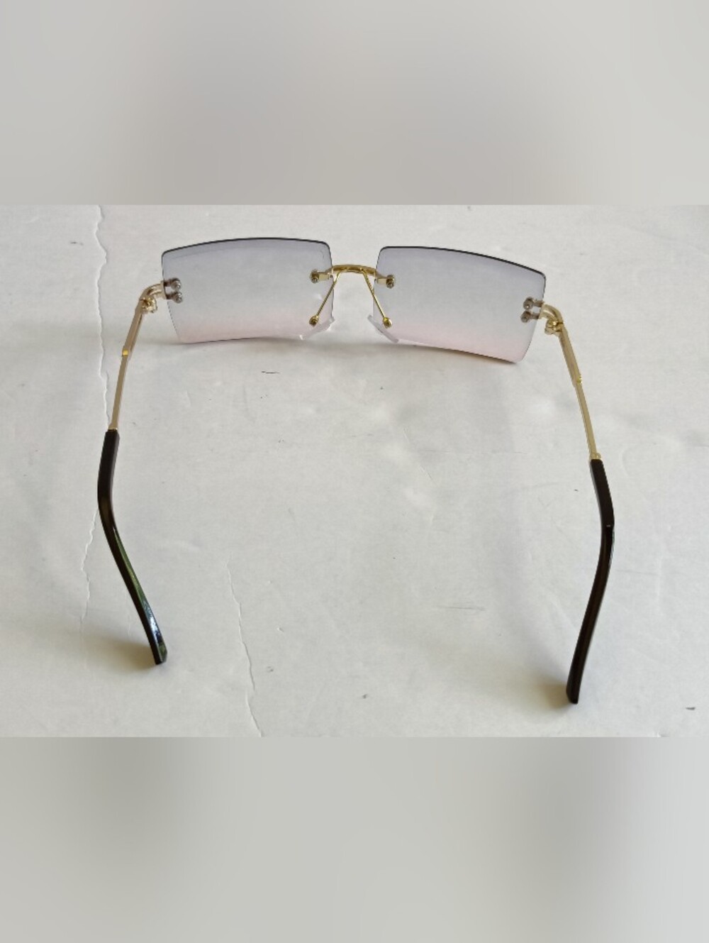 Rimless Gradient Square Sunglasses Gold Frame Green and Purple Lenses - Picture 8 of 9